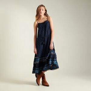 SUPERDRY Ameera Cami Maxi Dress Sz 10 Navy Blue Sleeveless Tiered Boho Long Med